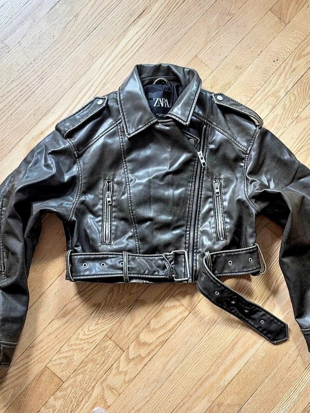 Zara Women's Black Belted Moto Jacket